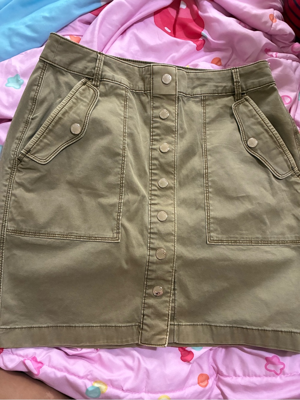 White House Black Market Olive Button-Front Mini Skirt